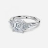 asscher cut three stone diamond ring