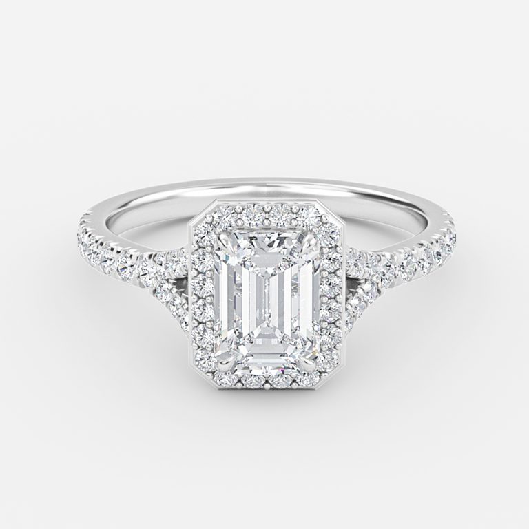 emerald cut diamond ring with halo