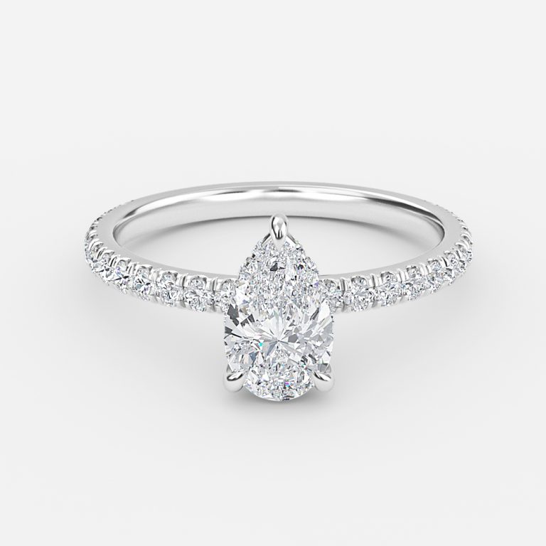 hidden halo pear diamond ring