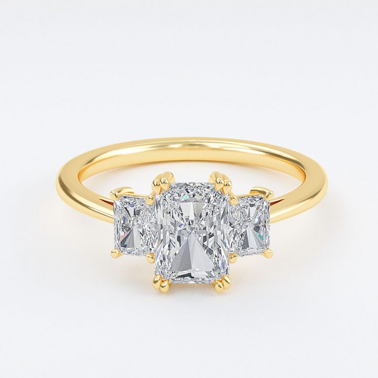 radiant 3 stone engagement ring