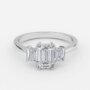 three stone emerald cut diamond ring platinum