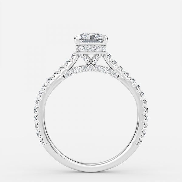 hidden halo radiant cut diamond ring