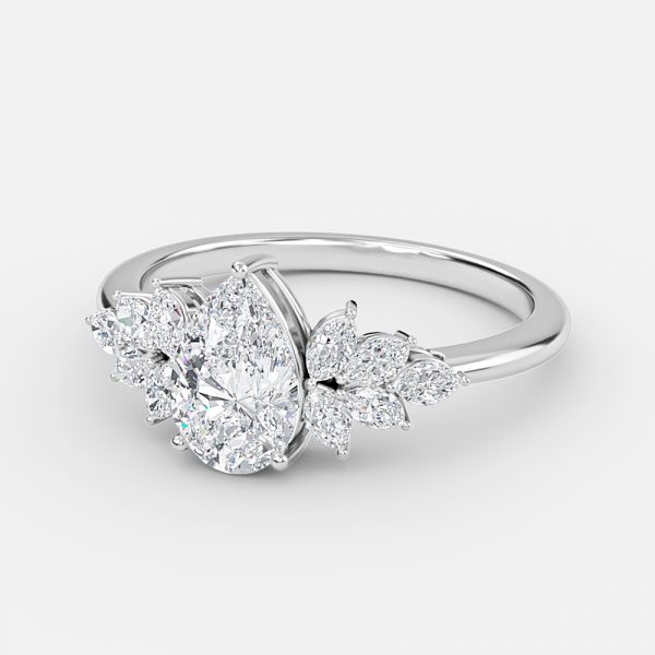 three stone lab created pear diamond engagement ring