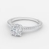 round hidden halo engagement rings with wedding band