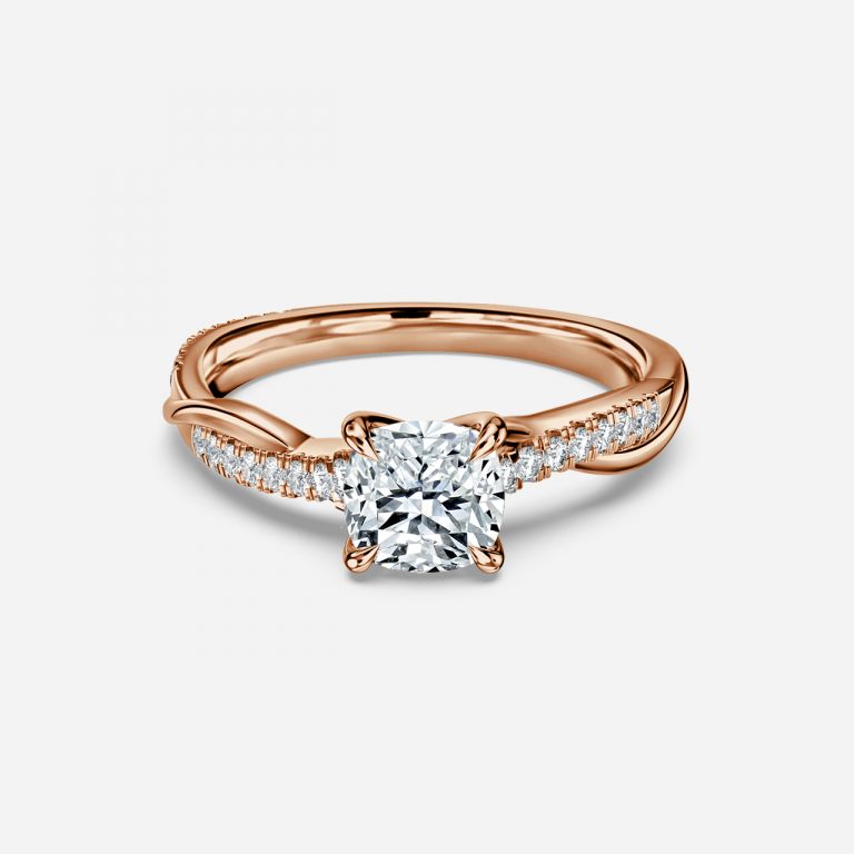 cushion cut rose gold diamond band engagement ring