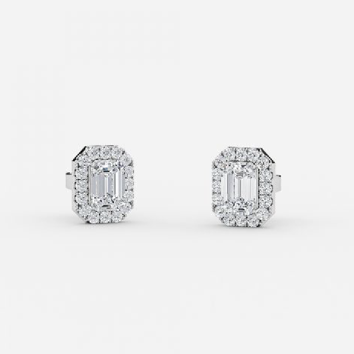 emerald cut diamond stud earring set