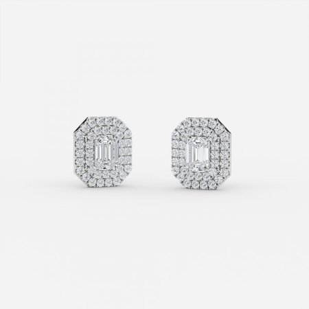 Emerald Lab Grown Diamond Double Halo Earrings Emerald Lab Grown Diamond Double Halo Earrings