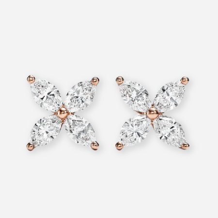 Marquise Diamond Floral Leaf Cluster Stud Earrings