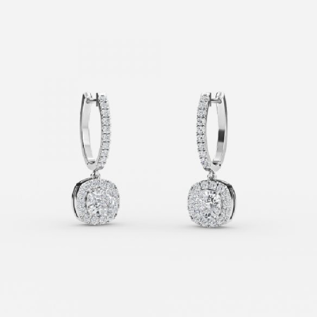 Cushion Diamond Halo Drop Earrings