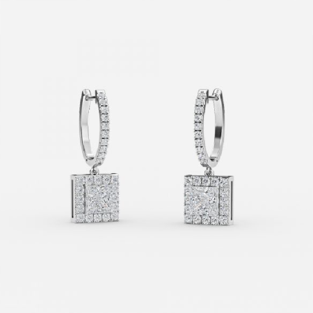 Princess Diamond Halo Drop Earrings
