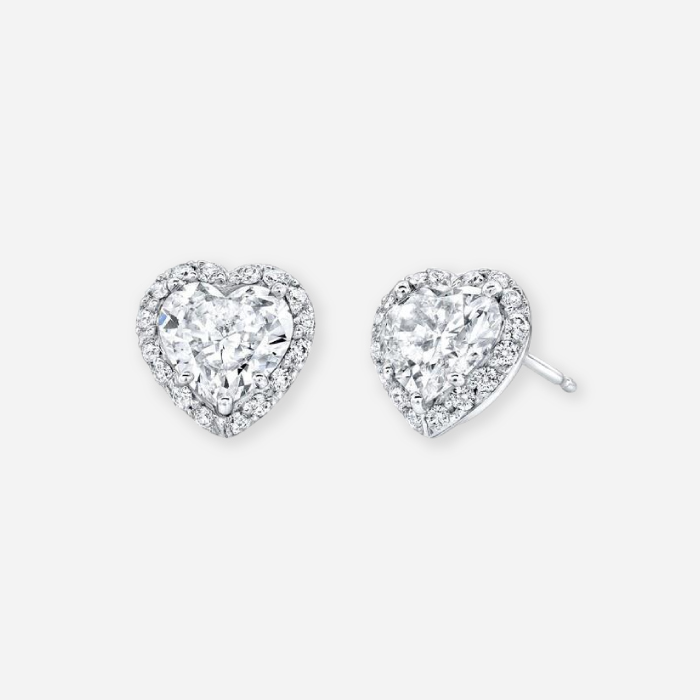 14k white gold heart diamond earring