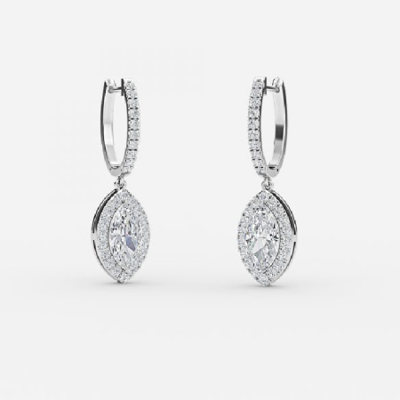 1.80ctw Marquise Diamond Halo Drop Earrings In 14K White Gold