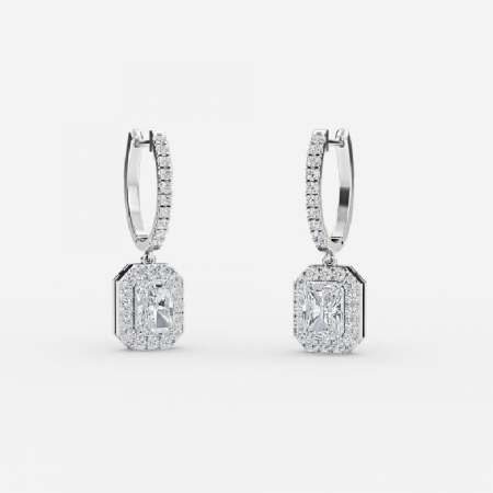 0.60ctw Radiant Diamond Halo Drop Earrings In 14K White Gold 0.60ctw Radiant Diamond Halo Drop Earrings In 14K White Gold