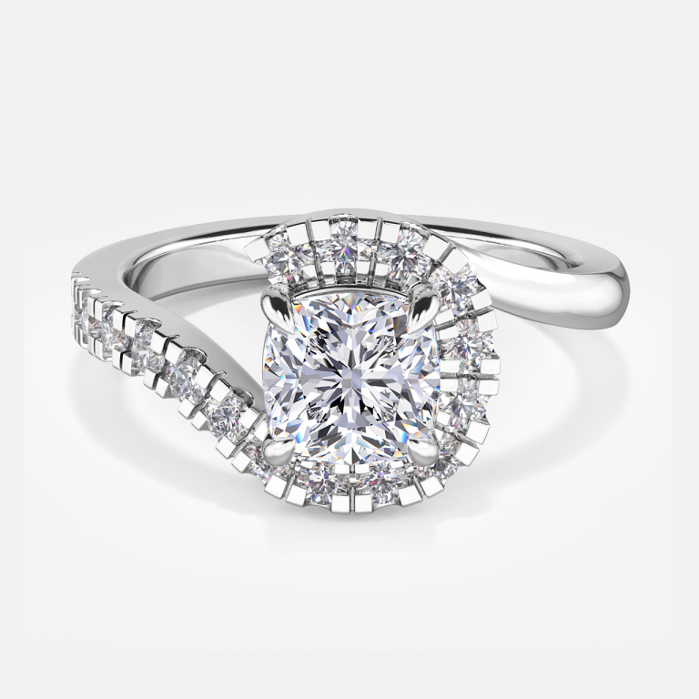 white gold cushion halo engagement ring