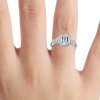 1ct emerald cut diamond three stone ring on white gold ring
