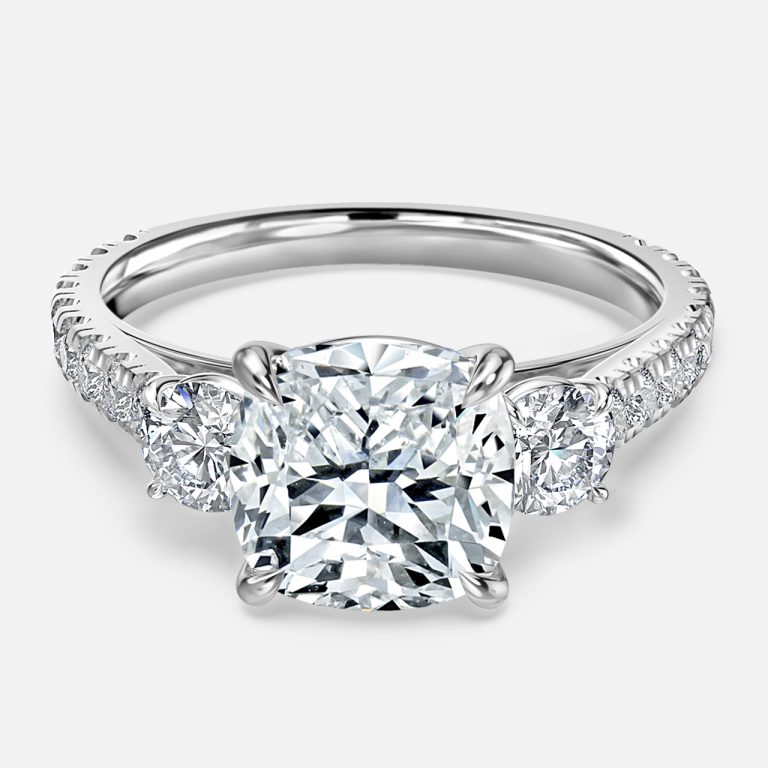 2 carat cushion 3 stone diamond ring