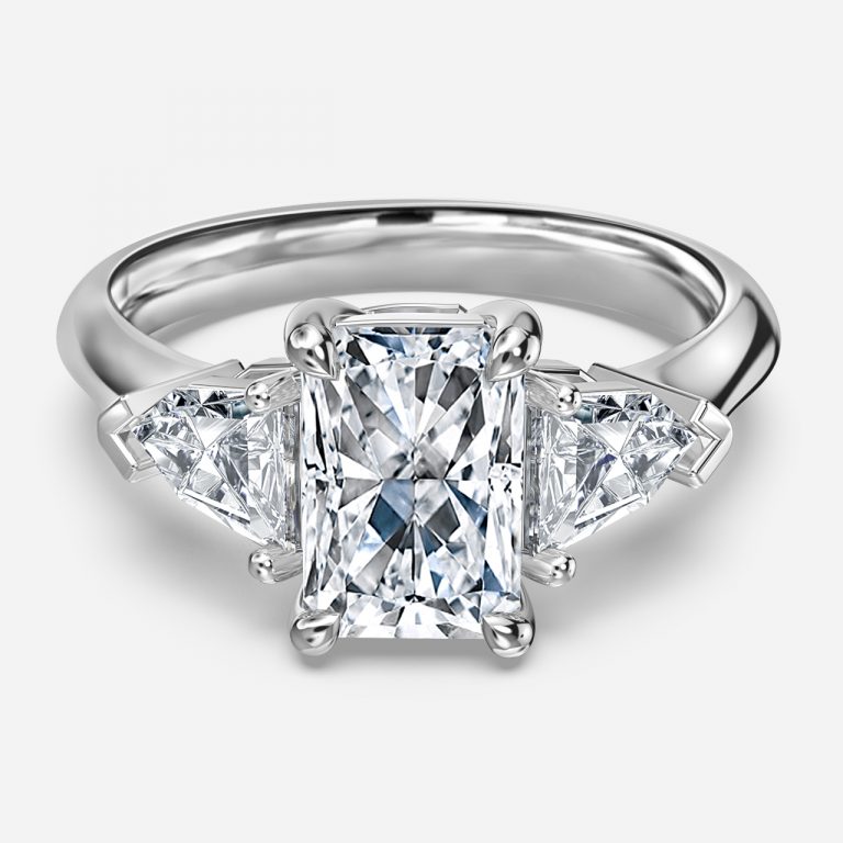 radiant 3 stone diamond ring white gold