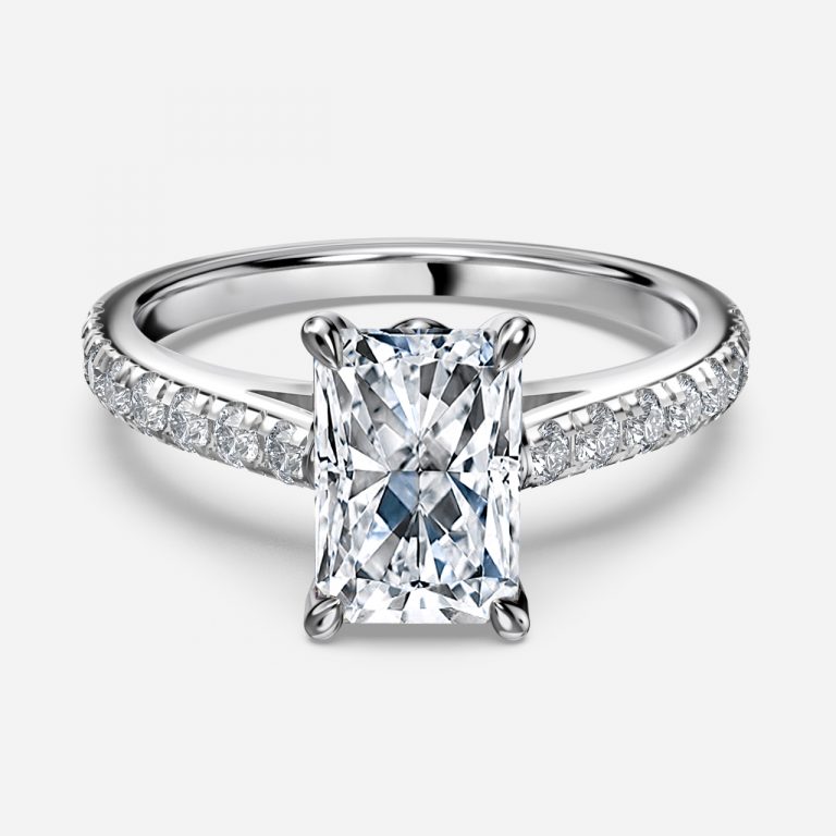 radiant diamond engagement ring with diamond band