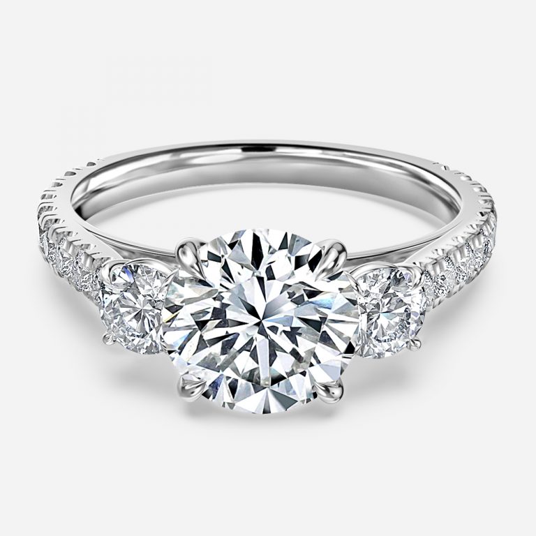 three stone round cut diamond engagement ring