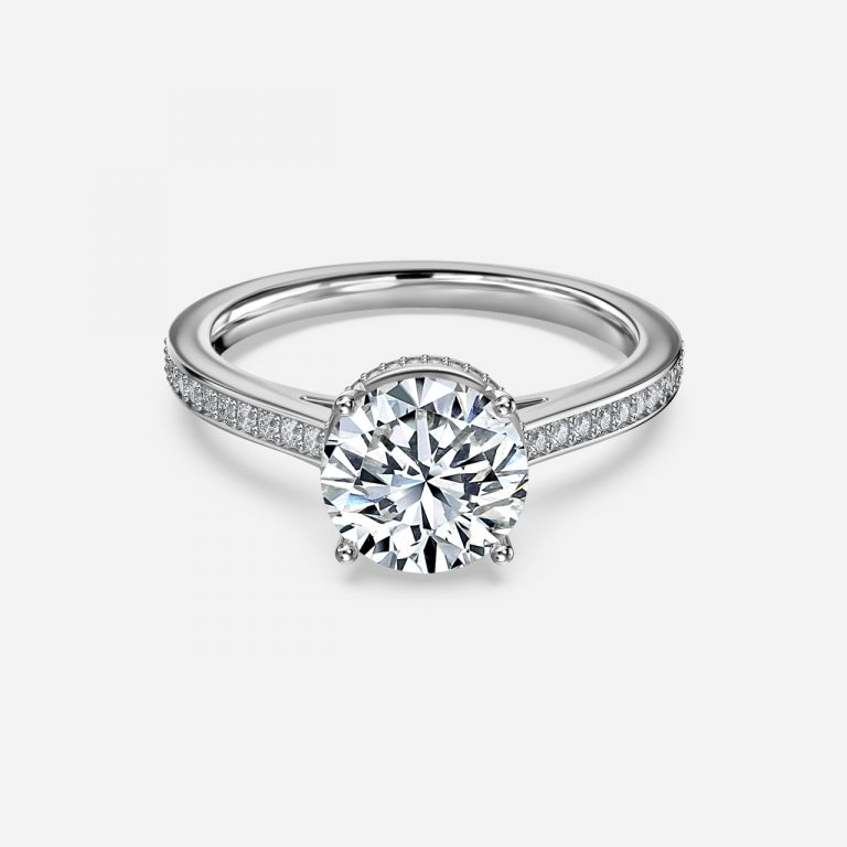 round cut hidden halo engagement ring