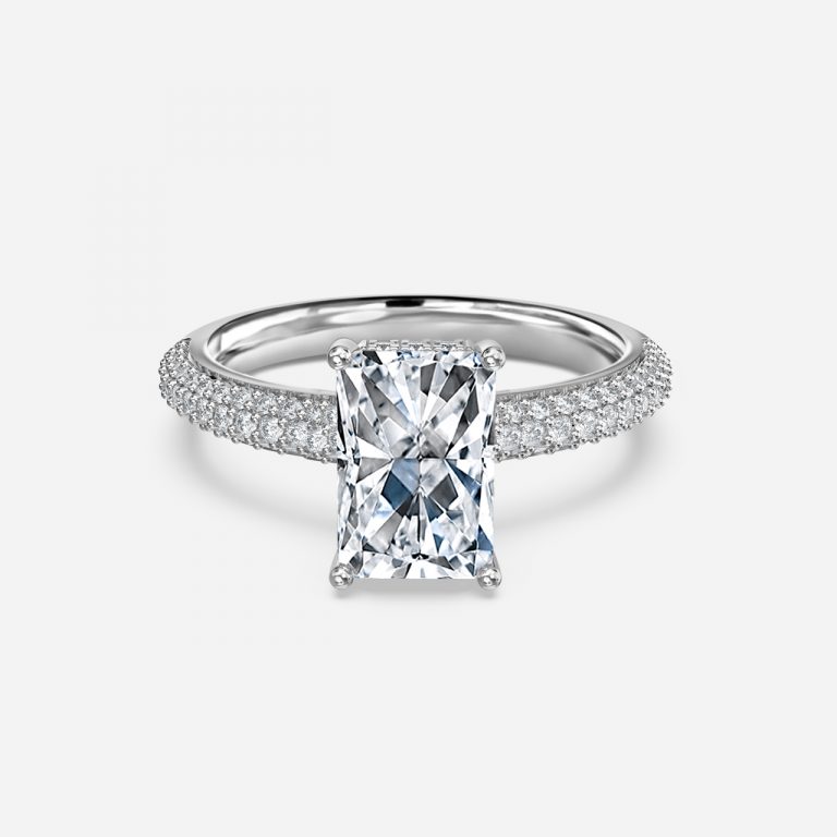 2 carat radiant hidden halo engagement rings