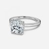 cushion cut diamond band with hidden halo engagement ring