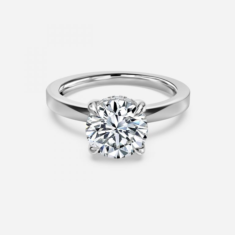 round engagement ring with hidden halo
