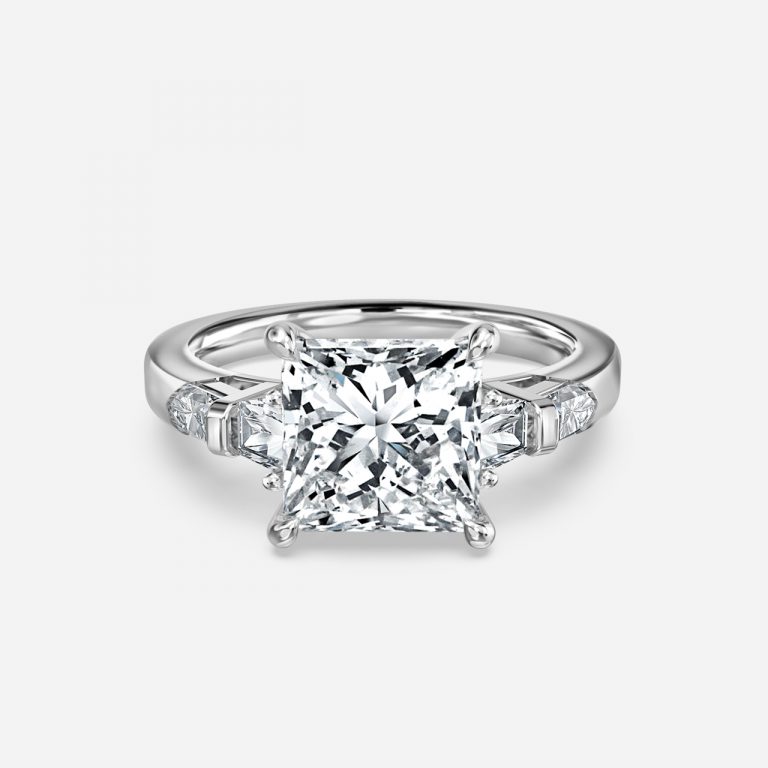 three stone princess shaped engagement rings