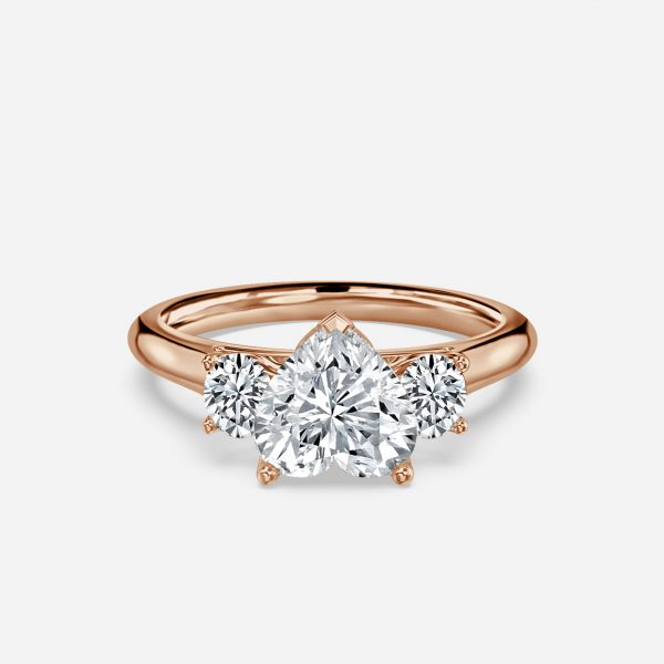 14k rose gold heart three stone ring