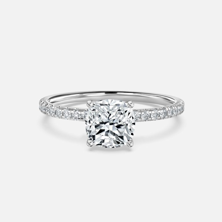 14k white gold cushion diamond band ring