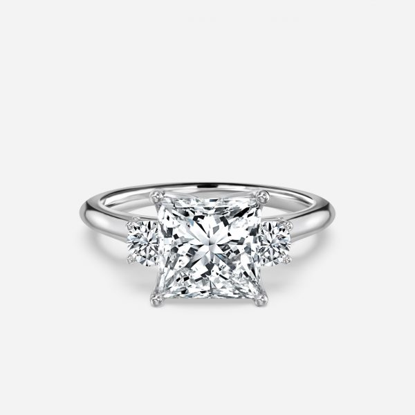 14k white gold princess three stone ring
