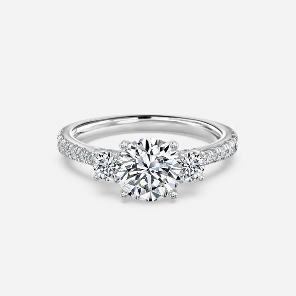 round diamond three stone engagement ring for women