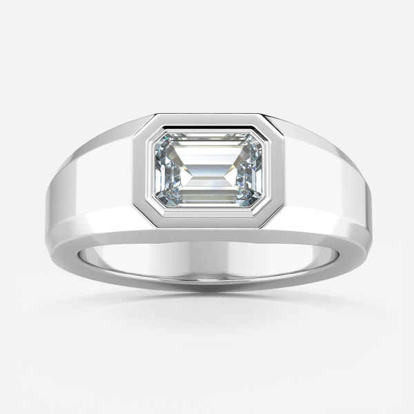 bezel set emerald cut diamond ring engament 1.5 carat white