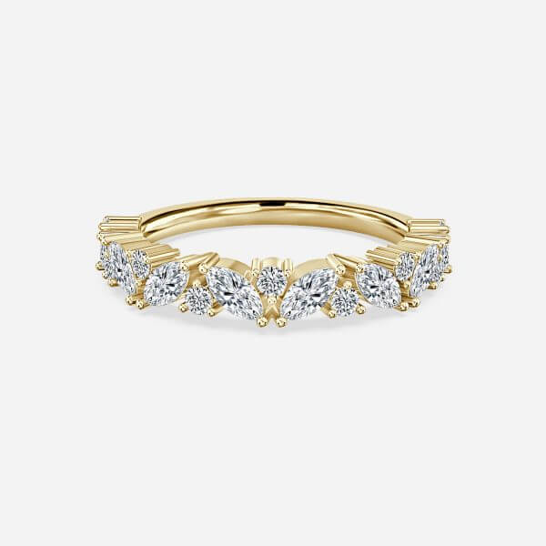 marquise and round diamond band yellow gold
