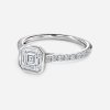 Asscher white gold engagement ring with diamond band
