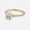 cushion cut halo engagement yellow gold rings