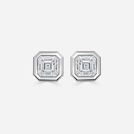 Bezel Set Asscher Diamond Stud Earrings