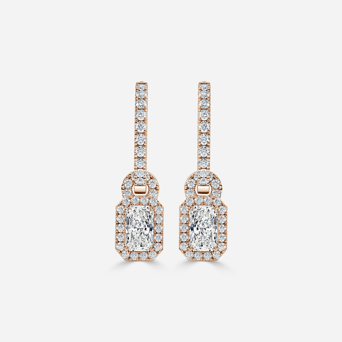 hoop and drop Radiant diamond earrings rose gold