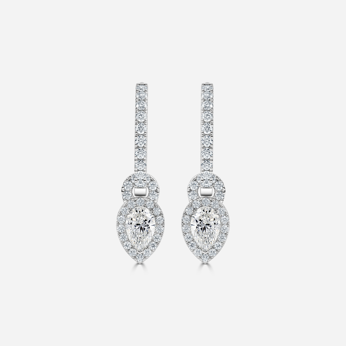 hoop and drop pear diamond earrings white gold