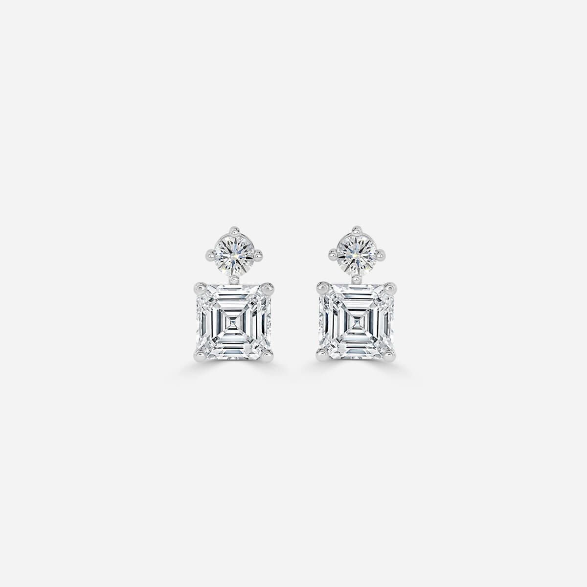 Asscher cut diamond earring white gold
