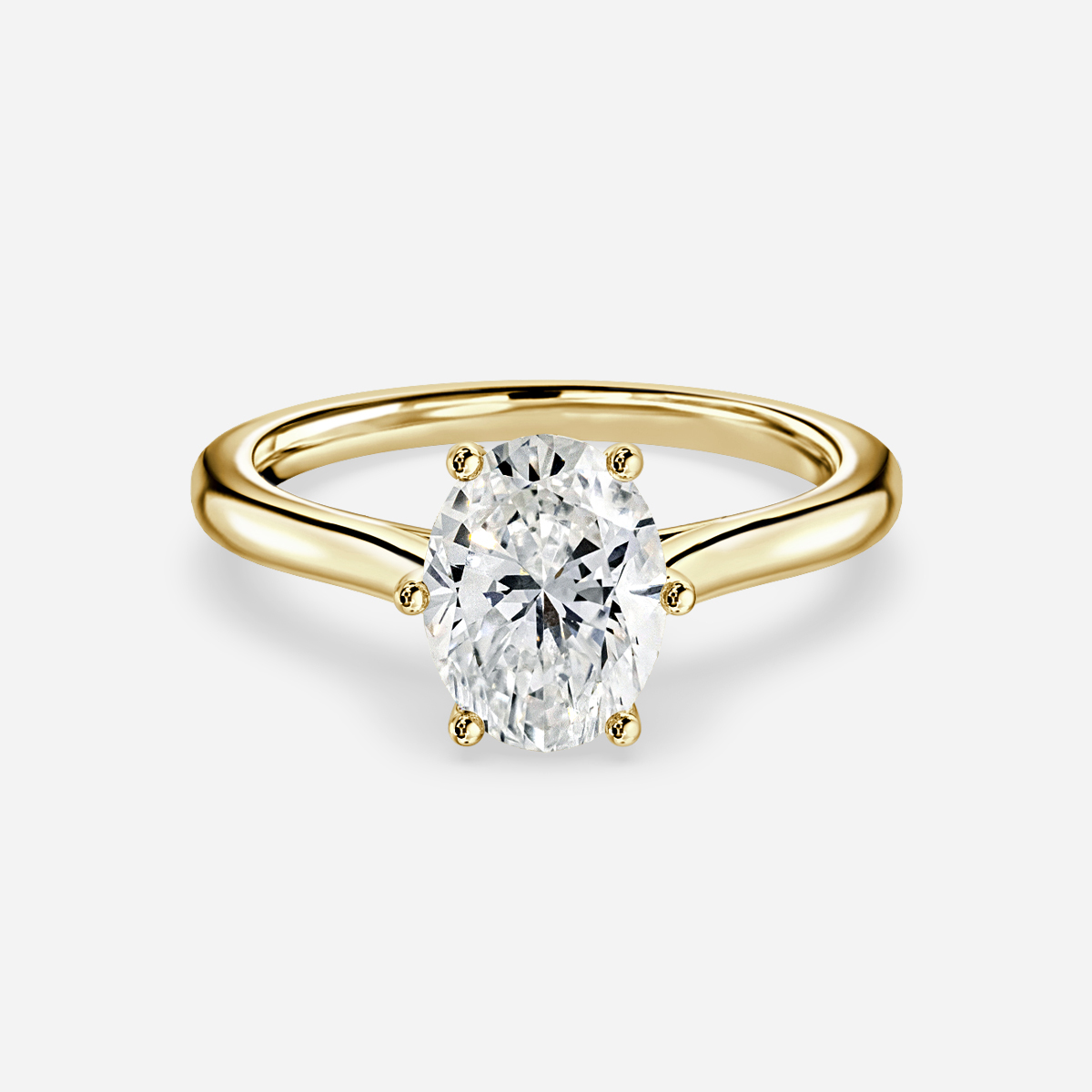 cathedral set yellow gold oval diamond ring
