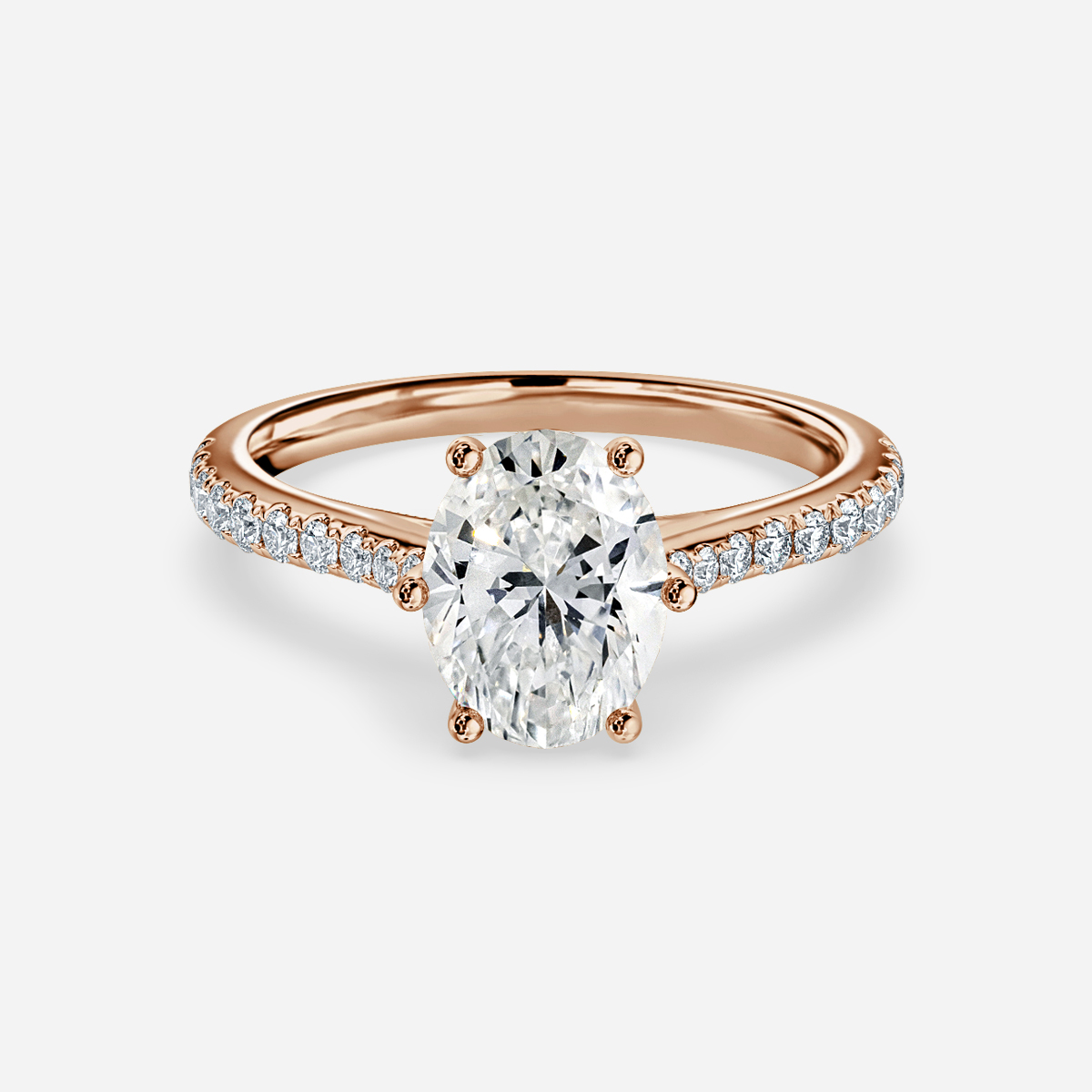 cathedral solitaire rose gold oval diamond ring