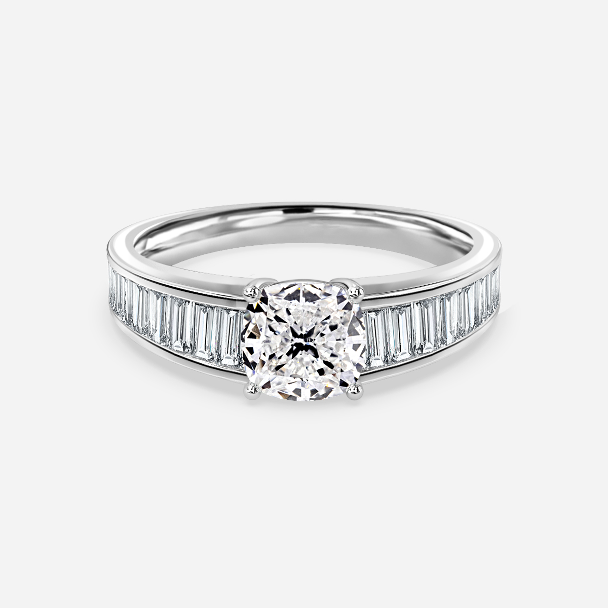 fancy band cushion white gold engagement ring