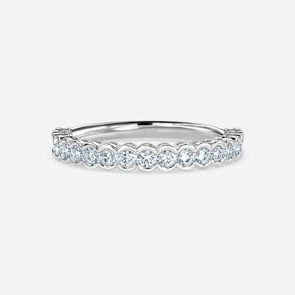 round bezel set white gold wedding ring