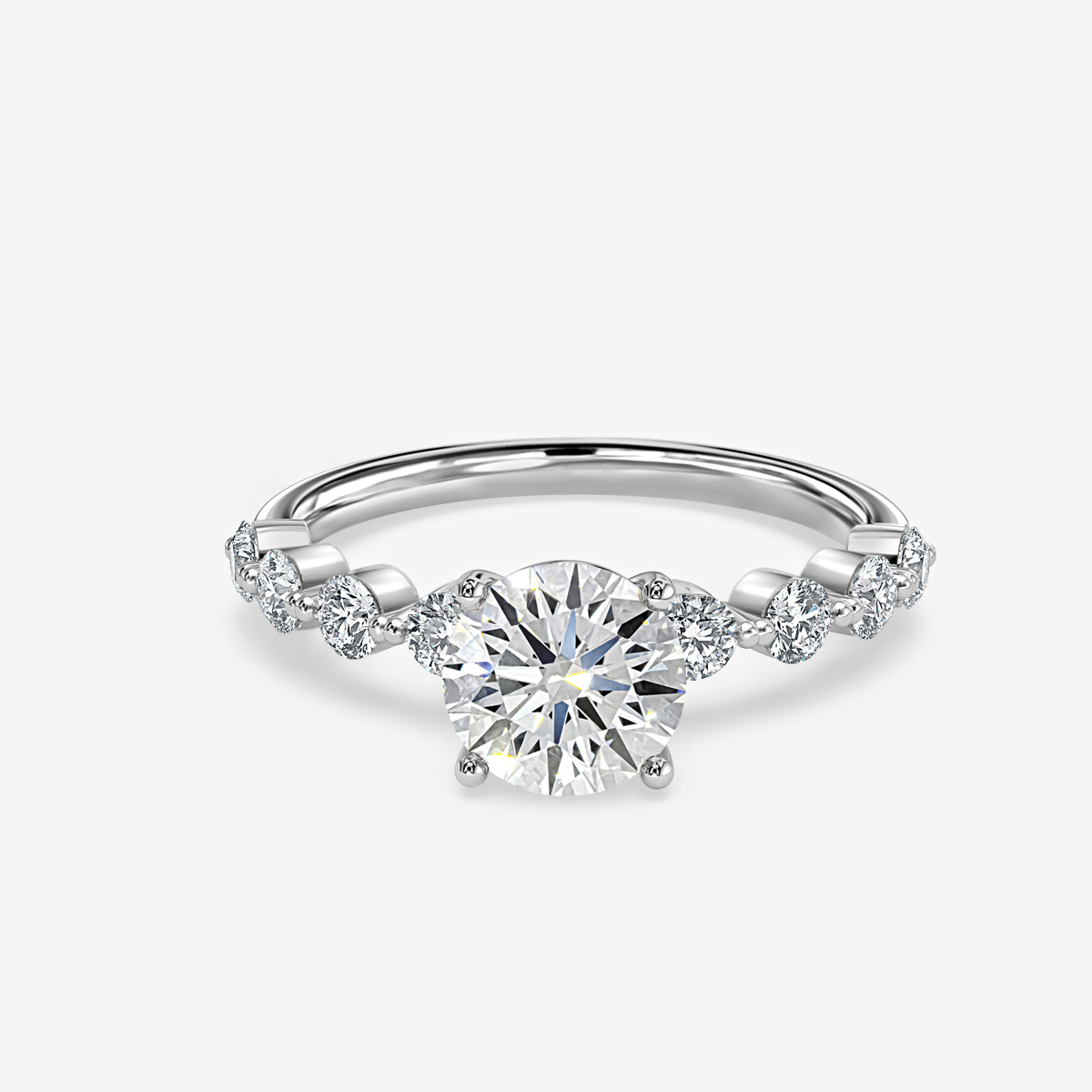 round diamond band white gold engagement ring