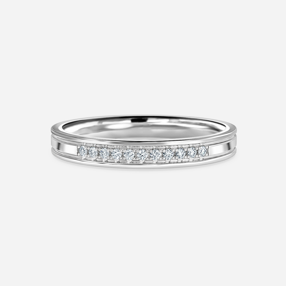 channel set diamond band white gold