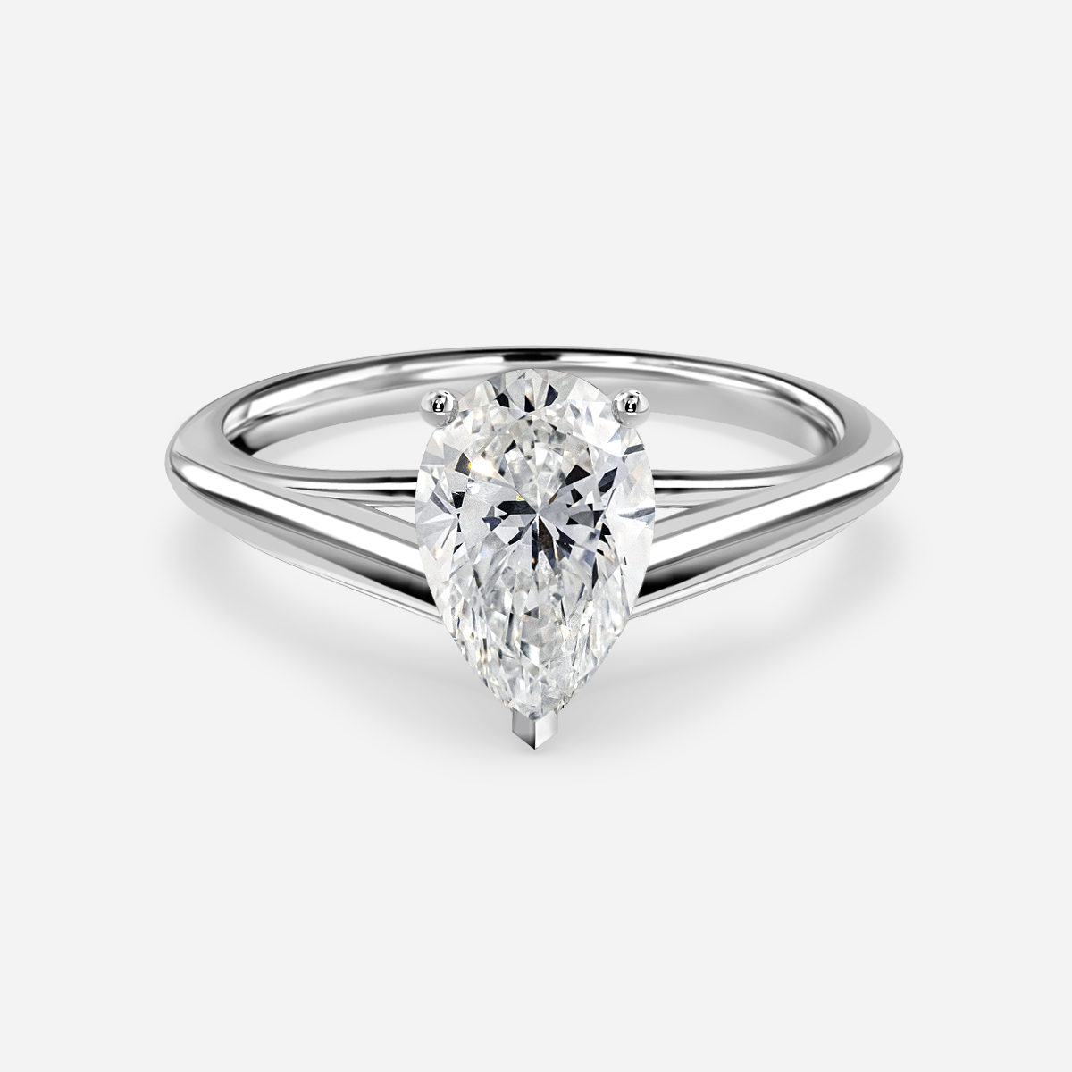 solitaire pear shape white diamond ring